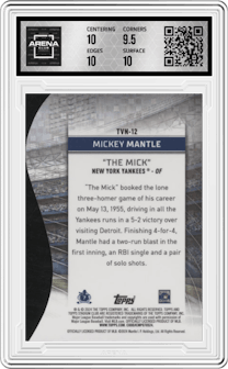 Mickey Mantle from the 2024 Topps Stadium Club set graded by Arena Club and given an overall grade of 10.
