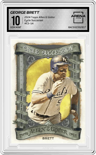 George Brett from the 2024 Topps Allen & Ginter set graded by Arena Club and given an overall grade of 10.