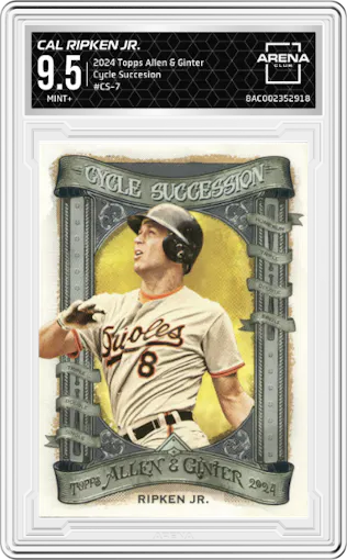 Cal Ripken Jr. from the 2024 Topps Allen & Ginter set graded by Arena Club and given an overall grade of 9.5.