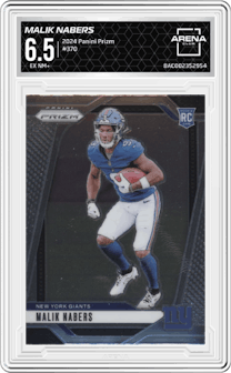 Malik Nabers from the 2024 Panini Prizm set graded by Arena Club and given an overall grade of 6.5.