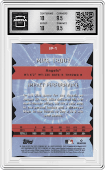 Mike Trout from the 2024 Bowman's Best set graded by Arena Club and given an overall grade of 10.
