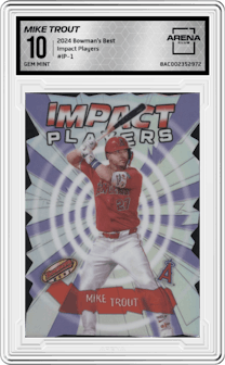 Mike Trout from the 2024 Bowman's Best set graded by Arena Club and given an overall grade of 10.