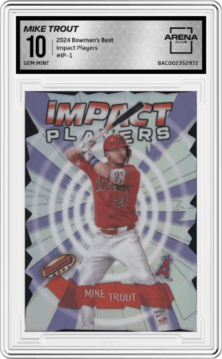 Mike Trout from the 2024 Bowman's Best set graded by Arena Club and given an overall grade of 10.