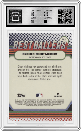 Braden Montgomery from the 2024 Bowman's Best set graded by Arena Club and given an overall grade of 10.