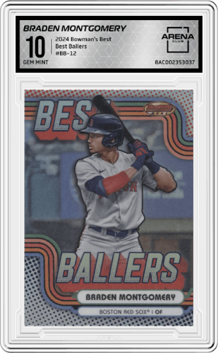Braden Montgomery from the 2024 Bowman's Best set graded by Arena Club and given an overall grade of 10.