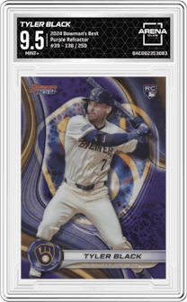 Tyler Black from the 2024 Bowman's Best set featuring a Purple Refractor parallel graded by Arena Club and given an overall grade of 9.5.