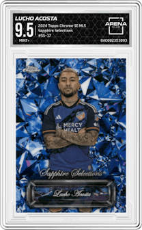 Lucho Acosta from the 2024 Topps Chrome Sapphire Edition MLS set graded by Arena Club and given an overall grade of 9.5.