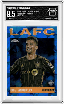 Cristian Olivera from the 2024 Topps Chrome Sapphire Edition MLS set graded by Arena Club and given an overall grade of 9.5.