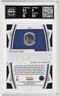 Stephen Curry from the 2023-24 Panini Contenders Optic set graded by Arena Club and given an overall grade of 9.5.