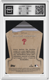Bryce Harper from the 2024 Bowman's Best set graded by Arena Club and given an overall grade of 10.