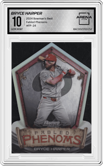 Bryce Harper from the 2024 Bowman's Best set graded by Arena Club and given an overall grade of 10.
