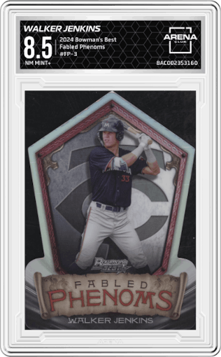 Walker Jenkins from the 2024 Bowman's Best set graded by Arena Club and given an overall grade of 8.5.
