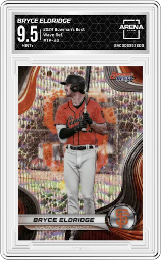  Bryce Eldridge  from the 2024 Bowman's Best set featuring a Wave Refractor parallel graded by Arena Club and given an overall grade of 9.5.