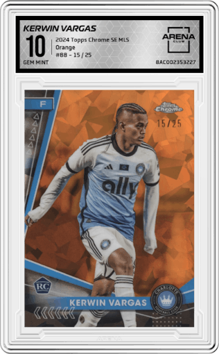 Kerwin Vargas  from the 2024 Topps Chrome Sapphire Edition MLS set featuring a Orange parallel graded by Arena Club and given an overall grade of 10.