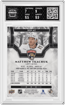 Matthew Tkachuk  from the 2024-25 Upper Deck Black Diamond set graded by Arena Club and given an overall grade of 7.5.