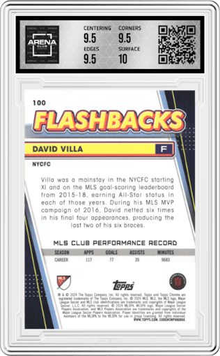 David Villa from the 2024 Topps Chrome Sapphire Edition MLS set graded by Arena Club and given an overall grade of 10.