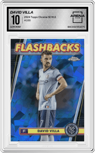 David Villa from the 2024 Topps Chrome Sapphire Edition MLS set graded by Arena Club and given an overall grade of 10.