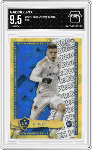 Gabriel Pec from the 2024 Topps Chrome Sapphire Edition MLS set graded by Arena Club and given an overall grade of 9.5.