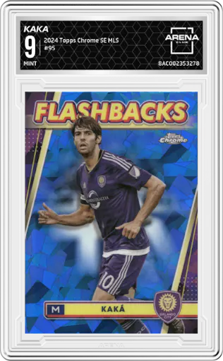 Kaka from the 2024 Topps Chrome Sapphire Edition MLS set graded by Arena Club and given an overall grade of 9.