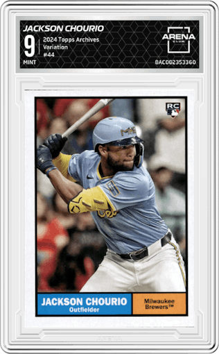 Jackson Chourio from the 2024 Topps Archives set graded by Arena Club and given an overall grade of 9.