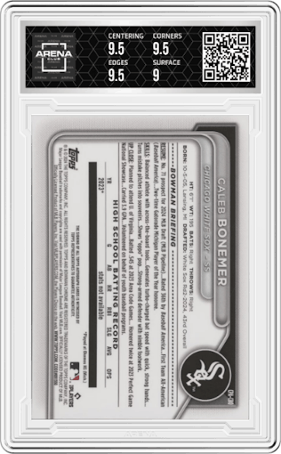 Caleb Bonemer  from the 2024 Bowman Draft set graded by Arena Club and given an overall grade of 9.5.