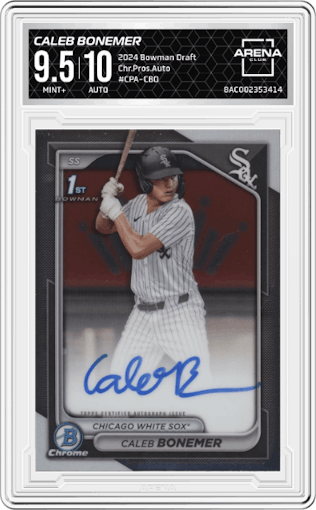 Caleb Bonemer  from the 2024 Bowman Draft set graded by Arena Club and given an overall grade of 9.5.