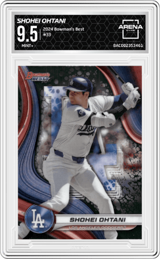 Shohei Ohtani from the 2024 Bowman's Best set graded by Arena Club and given an overall grade of 9.5.