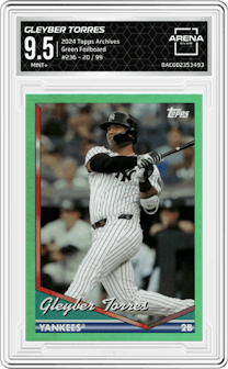 Gleyber Torres from the 2024 Topps Archives set featuring a Green Foilboard parallel graded by Arena Club and given an overall grade of 9.5.