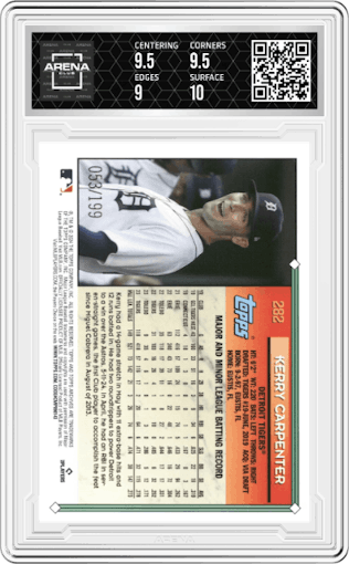 Kerry Carpenter from the 2024 Topps Archives set featuring a Rainbow Foilboard  parallel graded by Arena Club and given an overall grade of 9.5.