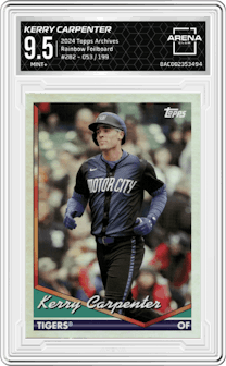 Kerry Carpenter from the 2024 Topps Archives set featuring a Rainbow Foilboard  parallel graded by Arena Club and given an overall grade of 9.5.