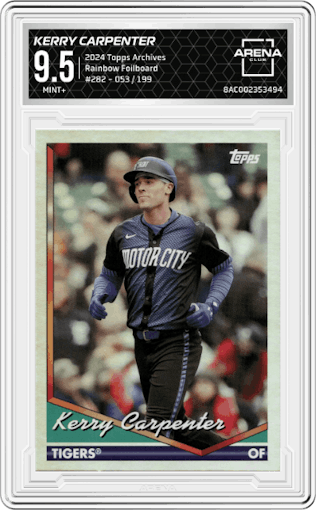 Kerry Carpenter from the 2024 Topps Archives set featuring a Rainbow Foilboard  parallel graded by Arena Club and given an overall grade of 9.5.