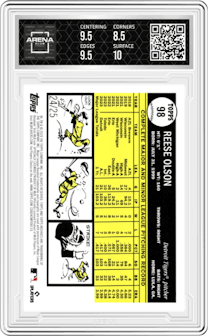 Reese Olson from the 2024 Topps Archives set featuring a Blue Foilboard parallel graded by Arena Club and given an overall grade of 9.