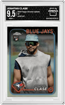 Jonatan Clase from the 2024 Topps Chrome Update set graded by Arena Club and given an overall grade of 9.5.
