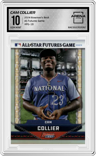 Cam Collier from the 2024 Bowman's Best set graded by Arena Club and given an overall grade of 10.
