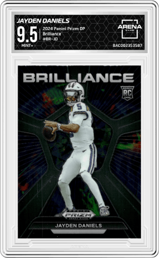 Jayden Daniels from the 2024 Panini Prizm Draft Picks set graded by Arena Club and given an overall grade of 9.5.