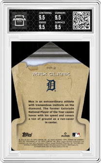 Max Clark from the 2024 Bowman's Best set graded by Arena Club and given an overall grade of 9.5.