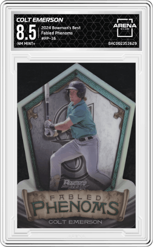 Colt Emerson from the 2024 Bowman's Best set graded by Arena Club and given an overall grade of 8.5.