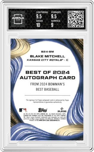 Blake Mitchell  from the 2024 Bowman's Best set graded by Arena Club and given an overall grade of 9.5.
