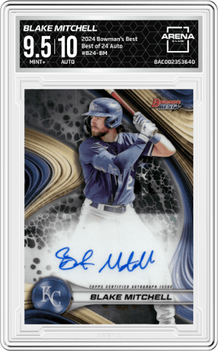 Blake Mitchell  from the 2024 Bowman's Best set graded by Arena Club and given an overall grade of 9.5.