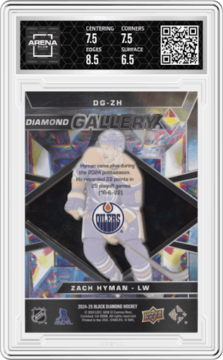 Zach Hyman from the 2024-25 Upper Deck Black Diamond set graded by Arena Club and given an overall grade of 8.
