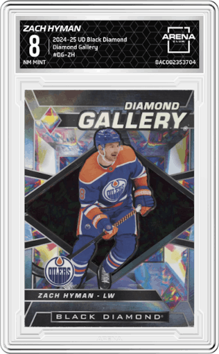 Zach Hyman from the 2024-25 Upper Deck Black Diamond set graded by Arena Club and given an overall grade of 8.