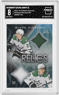Jason Robertson/Roope Hintz from the 2024-25 Upper Deck Black Diamond set graded by Arena Club and given an overall grade of 8.