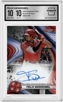 Felix Morrobel from the 2024 Bowman's Best set graded by Arena Club and given an overall grade of 10.