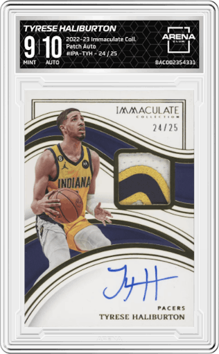 Tyrese Haliburton from the 2022-23 Panini Immaculate Collection set graded by Arena Club and given an overall grade of 9.