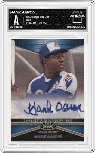 Hank Aaron from the 2012 Topps Tier One set graded by Arena Club.