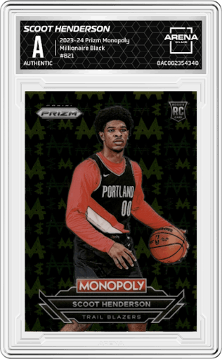 Scoot Henderson from the 2023-24 Panini Prizm Monopoly set graded by Arena Club.