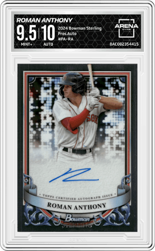 Roman Anthony from the 2024 Bowman Sterling set graded by Arena Club and given an overall grade of 9.5.