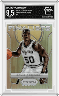 David Robinson from the 2012-13 Panini Prizm set featuring a Silver Prizm parallel graded by Arena Club and given an overall grade of 9.5.