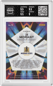 Ja Morant from the 2024 Panini Prizm Draft Picks set featuring a Black Prizm parallel graded by Arena Club and given an overall grade of 9.5.