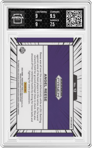 Angel Reese from the 2024 Panini Prizm Draft Picks set graded by Arena Club and given an overall grade of 8.